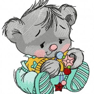 Baby teddy bear with toys 4 embroidery design
