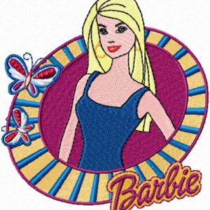Barbie with butterflies embroidery design