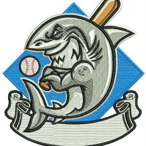 Baseball shark embroidery design