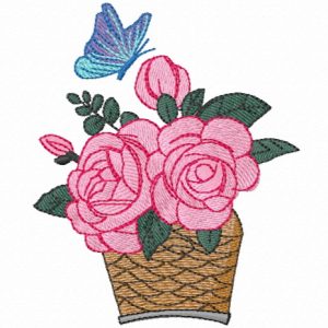 Basket of roses embroidery design