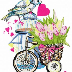 Basket with tulips embroidery design