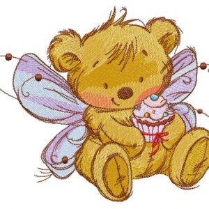 Bear fairy with cupcake embroidery design