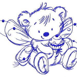 Bear fairy with cupcake one color embroidery design