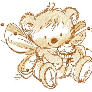 Bear fairy with cupcake sketch embroidery design