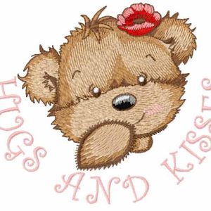 Bear Girl Hugs and Kisses embroidery design