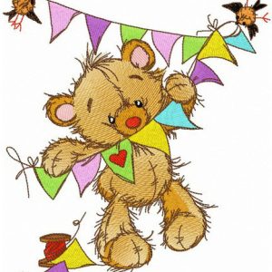 Bear hanging garland embroidery design