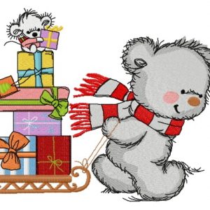 Bear in a warm striped scarf 2 embroidery design