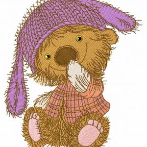 Bear in knitted bunny hat embroidery design