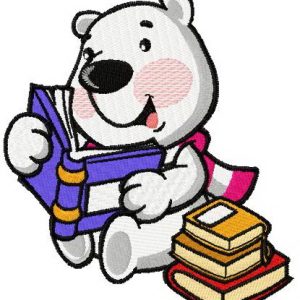 Bear reading fairy tales embroidery design