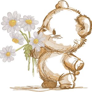Bear with daisies sketch embroidery design