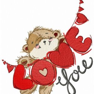 Bear with LOVE garland embroidery design