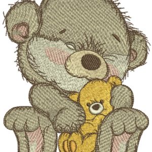 Bear with teddy bear embroidery design