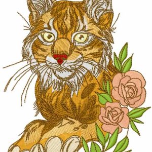 Beautiful lynx with rose embroidery design