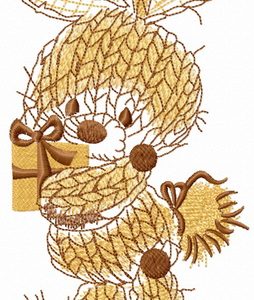 Beige knitted bunny with present embroidery design
