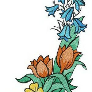 Bellflowers, tulips and daisies embroidery design