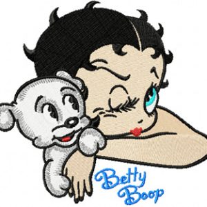 Betty Boop and her beautiful dog  embroidery design