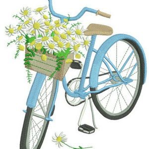 Bicycle and chamomiles embroidery design