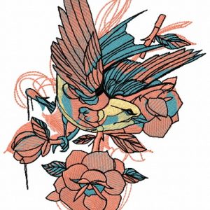 Bird and roses embroidery design