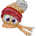 Bird in knitted hat and scarf embroidery design
