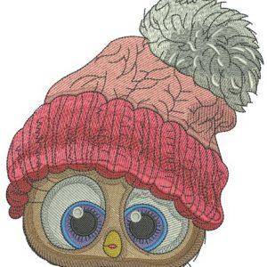 Bird in knitted hat embroidery design