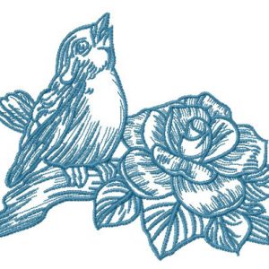 Bird sings near rose embroidery design