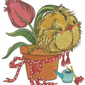 Birdie and tulip embroidery design