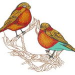 Birdie couple on tree branch embroidery design