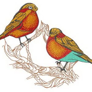 Birdie couple on tree branch embroidery design