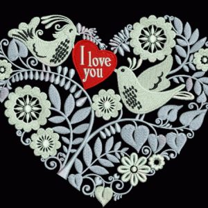 Birdie heart embroidery design