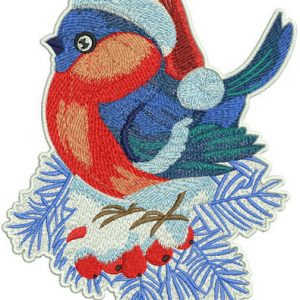 Birdie on snowy rowan embroidery design