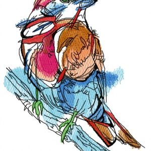 Birdie on tree branch embroidery design