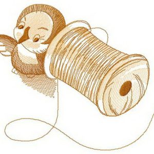 Birdie with spool of thread embroidery design