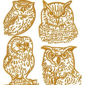 Birds of prey - owls. Vintage style 2 embroidery design