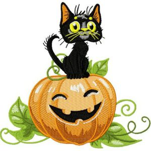 Black cat on pumpkin embroidery design