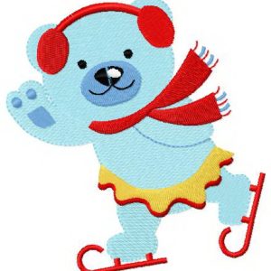 Blue bear skating 2 embroidery design