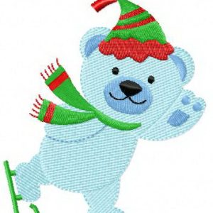 Blue bear skating embroidery design