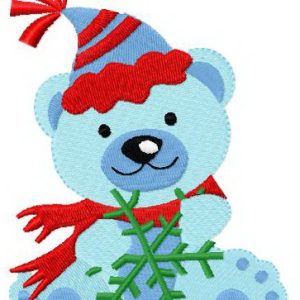 Blue bear with snowflake embroidery design