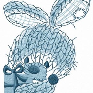 Blue bunny with present embroidery design