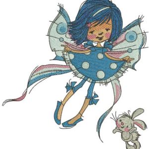 Blue Fairy with cute bunny embroidery design