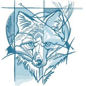 Blue fox street art embroidery design
