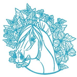 Blue horse and butterflies embroidery design