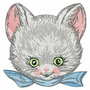 Blue ribbon for kitten embroidery design