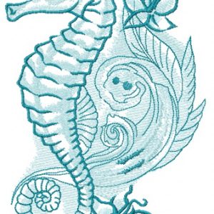 Blue sea horse with flowers embroidery design