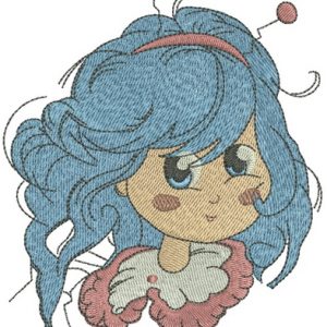 Bluehaired girl with bee horns embroidery design