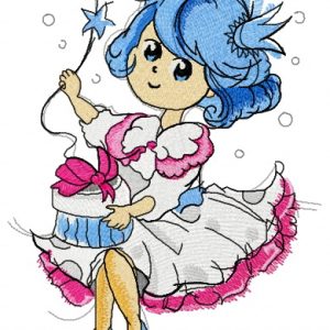 Bluehaired princess birthday embroidery design