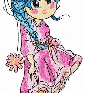 Bluehaired teen embroidery design