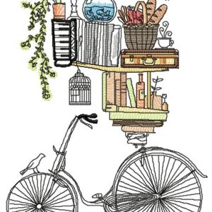 Book shelves and bike embroidery design
