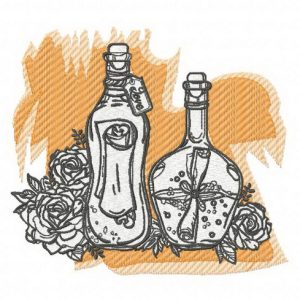 Bottles and flowers embroidery design