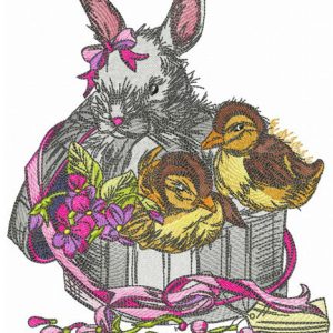 Box with bunny and ducklings embroidery design