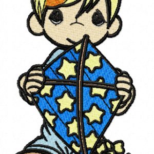 Boy with kite embroidery design